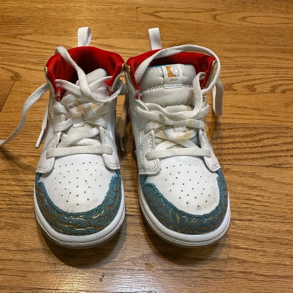 Jordan White and Blue High-Top Sneakers